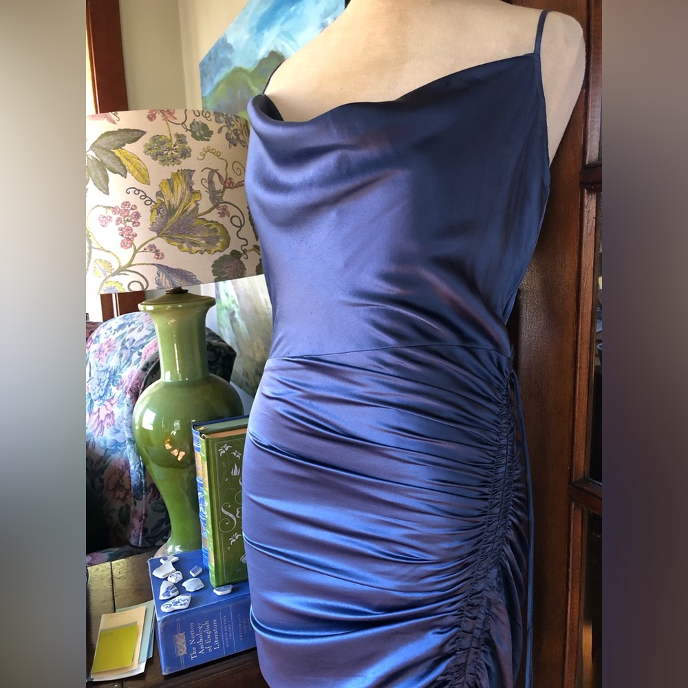 VERONICA BEARD Natasha Steel Blue Ruched Slip Dress - Picture 10 of 16